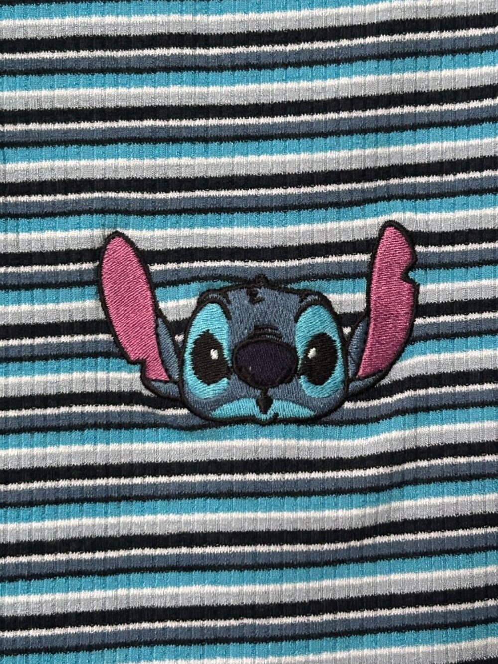 Disney Blue Striped Tank Top Women's Small Embroidered Stitch Ribbed Fabric - Picture 6 of 6